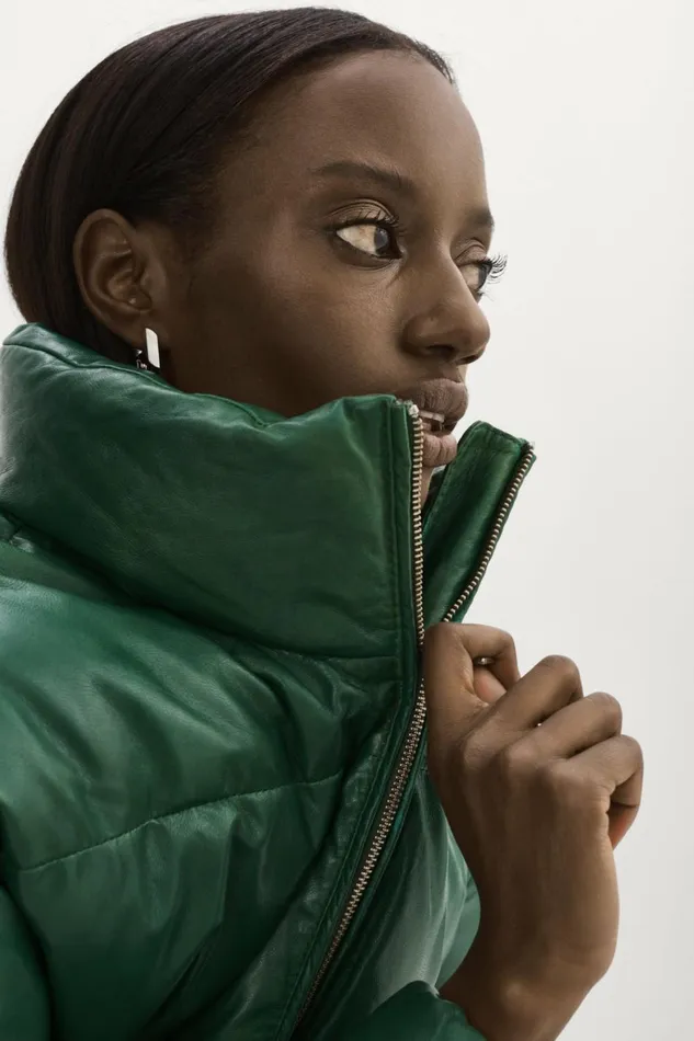 Iris Leather Puffer Jacket Bottle Green Women Lamarque LEATHER JACKETS