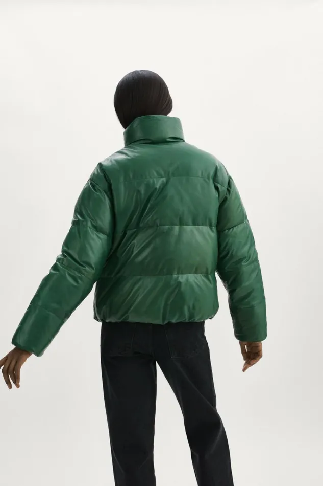Iris Leather Puffer Jacket Bottle Green Women Lamarque LEATHER JACKETS