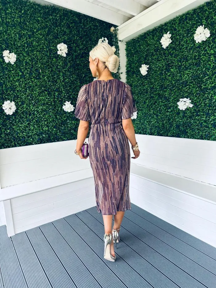 Isla Metallic Midi Dress Gold and Purple Womens Canella Lane Midi