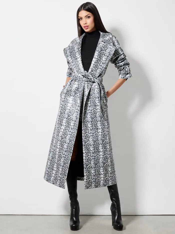 Jackets Coats Women Alice Olivia Jarrett Vegan Trench Off Whiteblack Python
