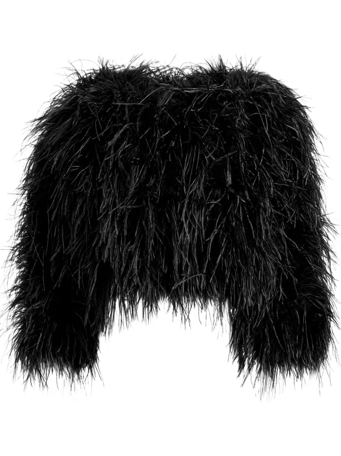 Jackets Coats Women Alice Olivia Kidman Feathered Jacket Black