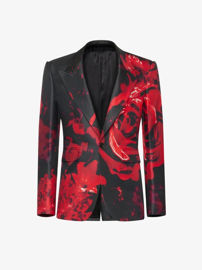 Jackets Men Alexander McQueen Wax Flower SingleBreasted Jacket Blackred