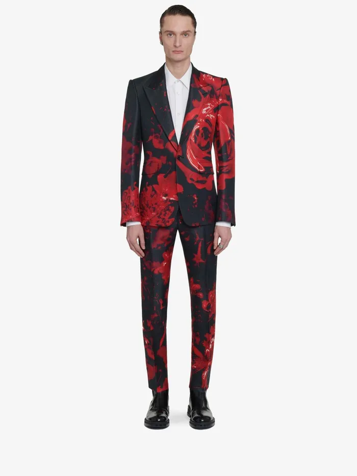 Jackets Men Alexander McQueen Wax Flower SingleBreasted Jacket Blackred