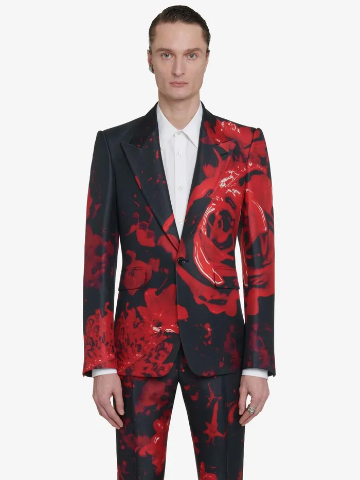 Jackets Men Alexander McQueen Wax Flower SingleBreasted Jacket Blackred