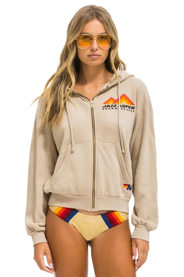 JAZZ ASPEN SNOWMASS 2024 ZIP HOODIE RELAXED 8211 SAND Women Aviator Nation Hoodies