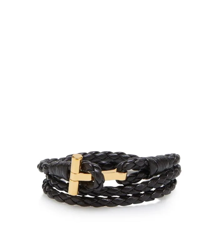 Jewelry Men TOM FORD BRAIDED LEATHER T BRACELET