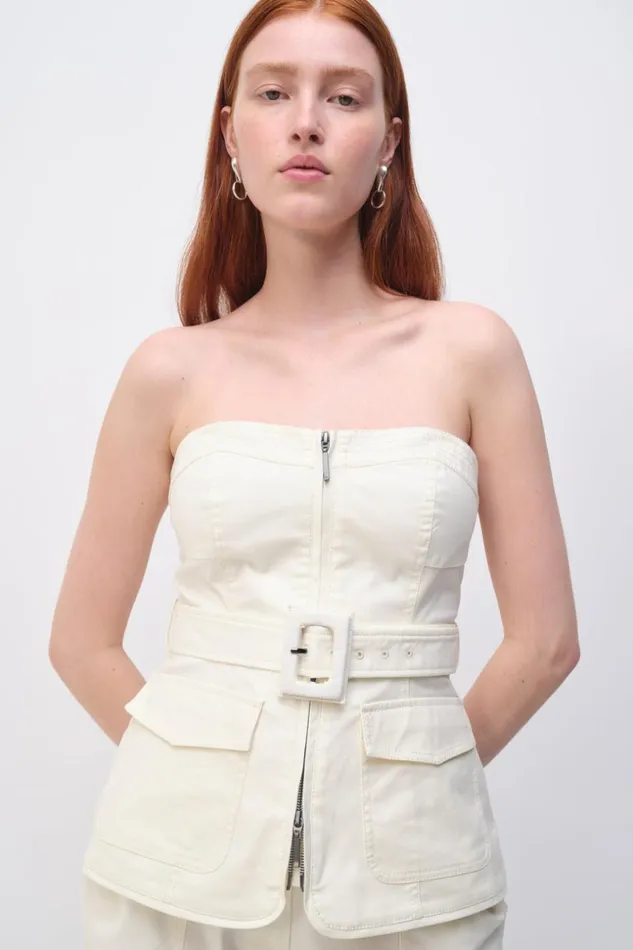 Jonathan Simkhai Elettra Bustier Natural White Women Tops and Bodysuits