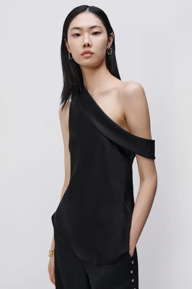 Jonathan Simkhai Lexy Cold Shoulder Top EXCLUSIVE Black Women Tops and Bodysuits