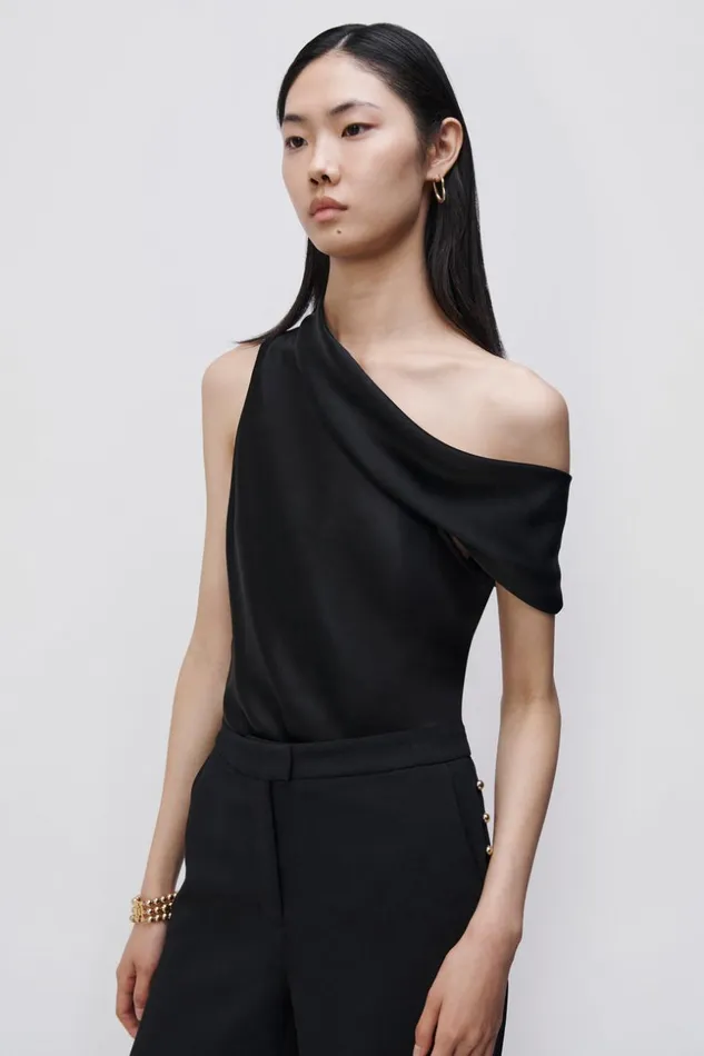 Jonathan Simkhai Lexy Cold Shoulder Top EXCLUSIVE Black Women Tops and Bodysuits