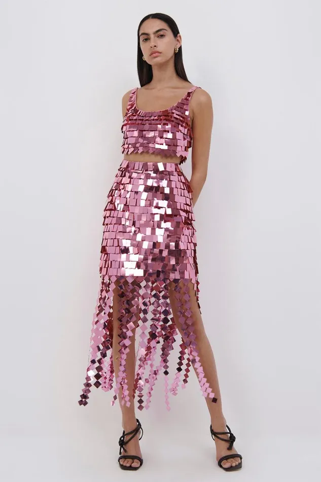 Jonathan Simkhai Lucee Sequin Midi Skirt Punch Women Pants and Bottoms