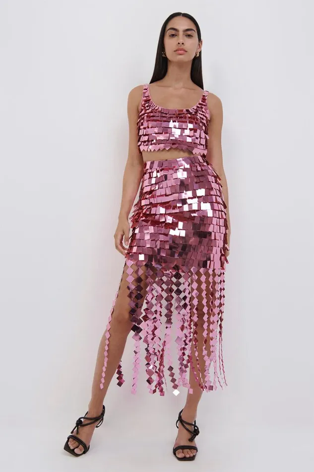 Jonathan Simkhai Lucee Sequin Midi Skirt Punch Women Pants and Bottoms