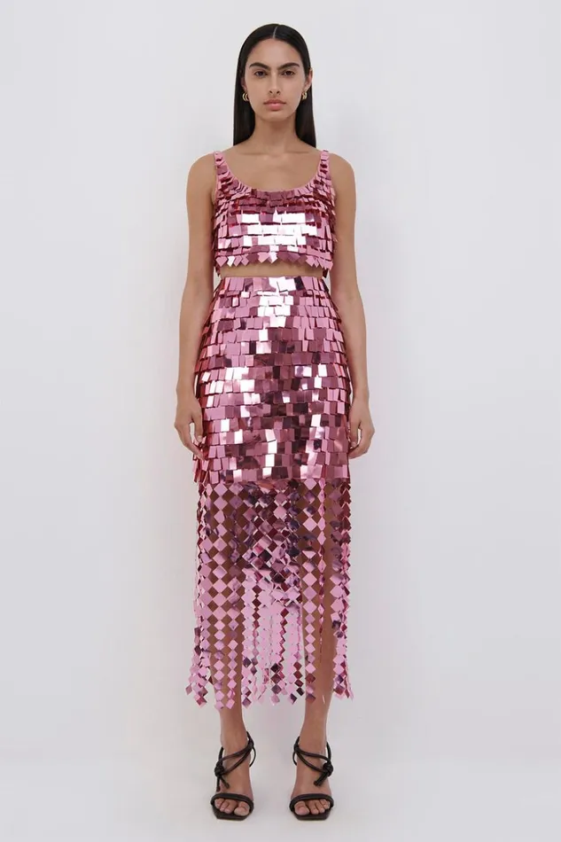 Jonathan Simkhai Lucee Sequin Midi Skirt Punch Women Pants and Bottoms