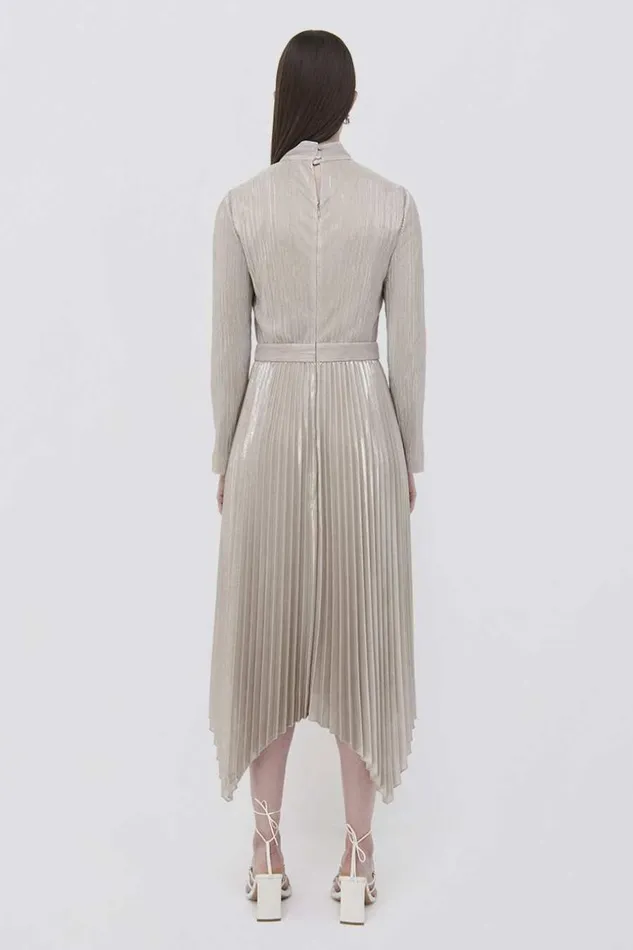 Jonathan Simkhai Lydia Plisse Lame Midi Dress EXCLUSIVE Champagne Women Dresses and Jumpsuits