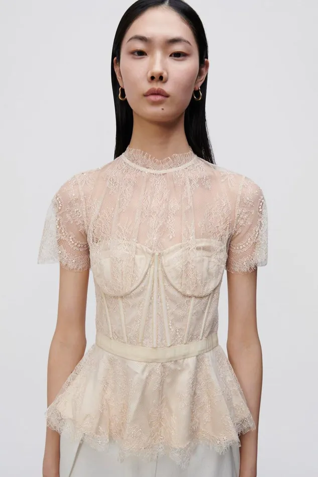 Jonathan Simkhai Signature Kehlani Bustier Top Champagne Women Tops and Bodysuits