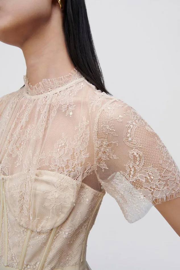 Jonathan Simkhai Signature Kehlani Bustier Top Champagne Women Tops and Bodysuits
