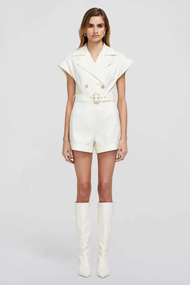 Jonathan Simkhai Vega Romper Natural White Women Dresses and Jumpsuits