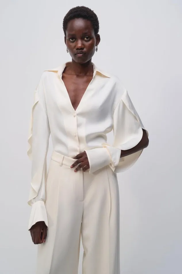 Jonathan Simkhai Yanna Shirt Natural White Women Tops and Bodysuits
