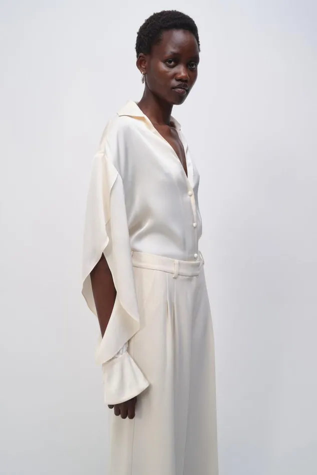 Jonathan Simkhai Yanna Shirt Natural White Women Tops and Bodysuits