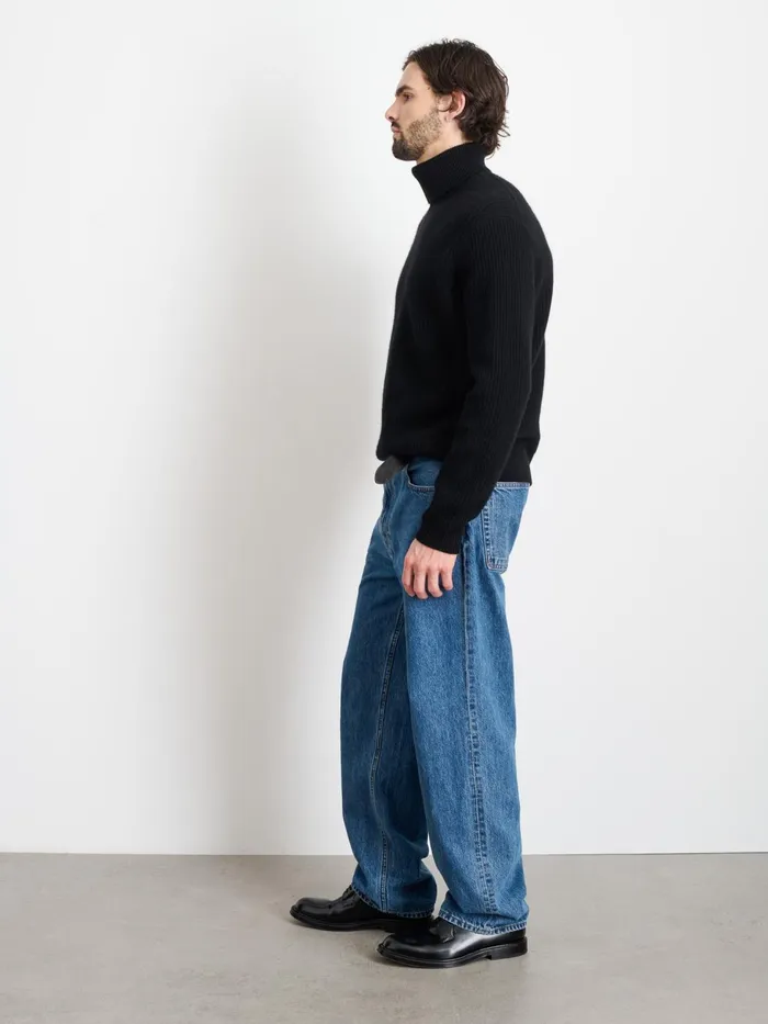 Judd Ribbed Turtleneck In Washed Cashmere Black Men Alex Mill Sweaters Sweatshirts