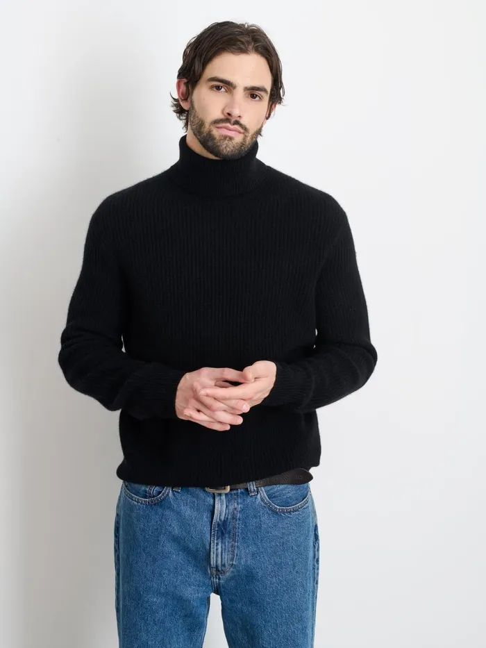 Judd Ribbed Turtleneck In Washed Cashmere Black Men Alex Mill Sweaters Sweatshirts