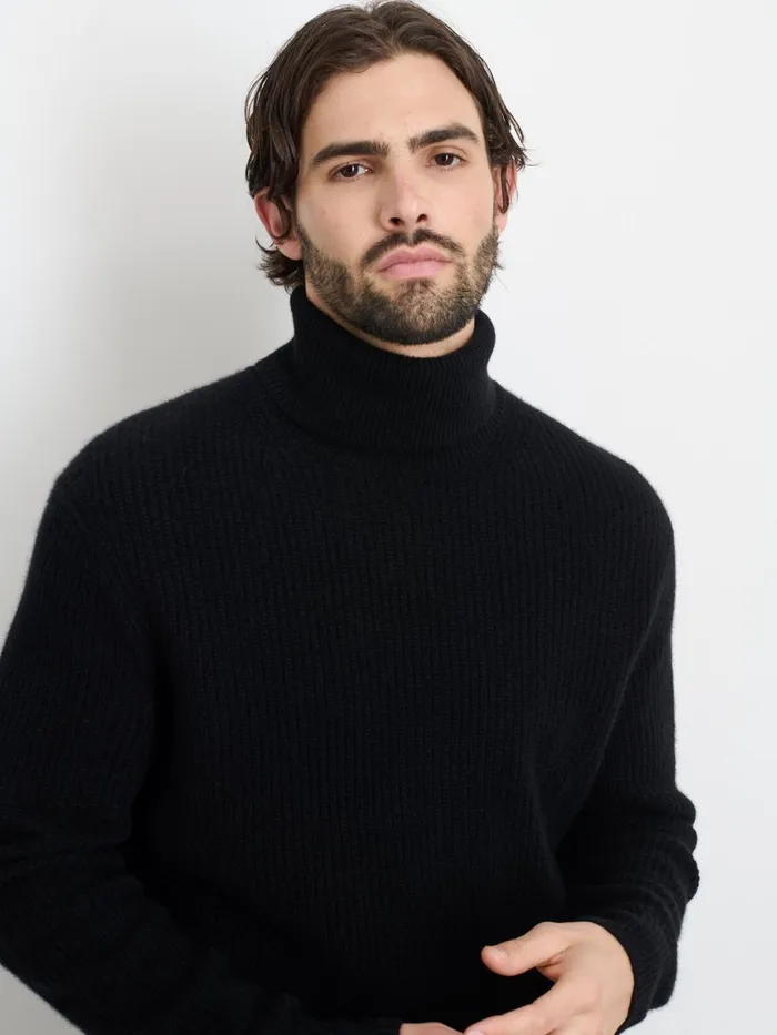 Judd Ribbed Turtleneck In Washed Cashmere Black Men Alex Mill Sweaters Sweatshirts