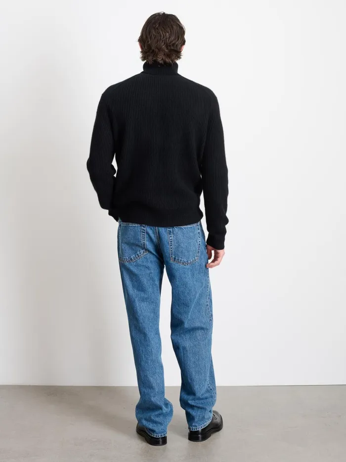 Judd Ribbed Turtleneck In Washed Cashmere Black Men Alex Mill Sweaters Sweatshirts