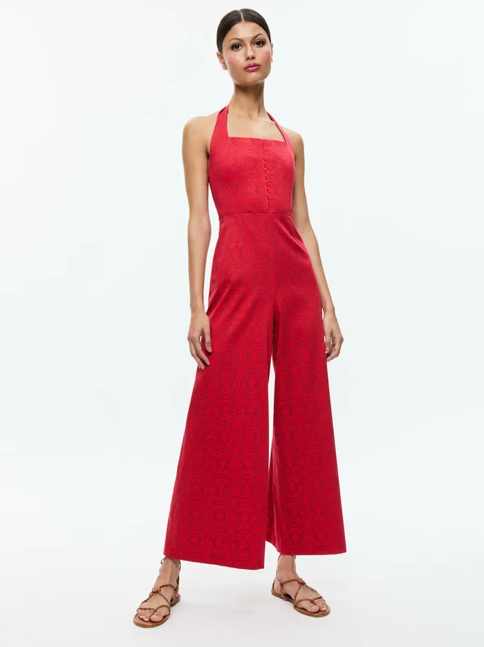 Jumpsuits Rompers Women Alice Olivia Aida Cropped Halter Jumpsuit Symmetry Red Apple