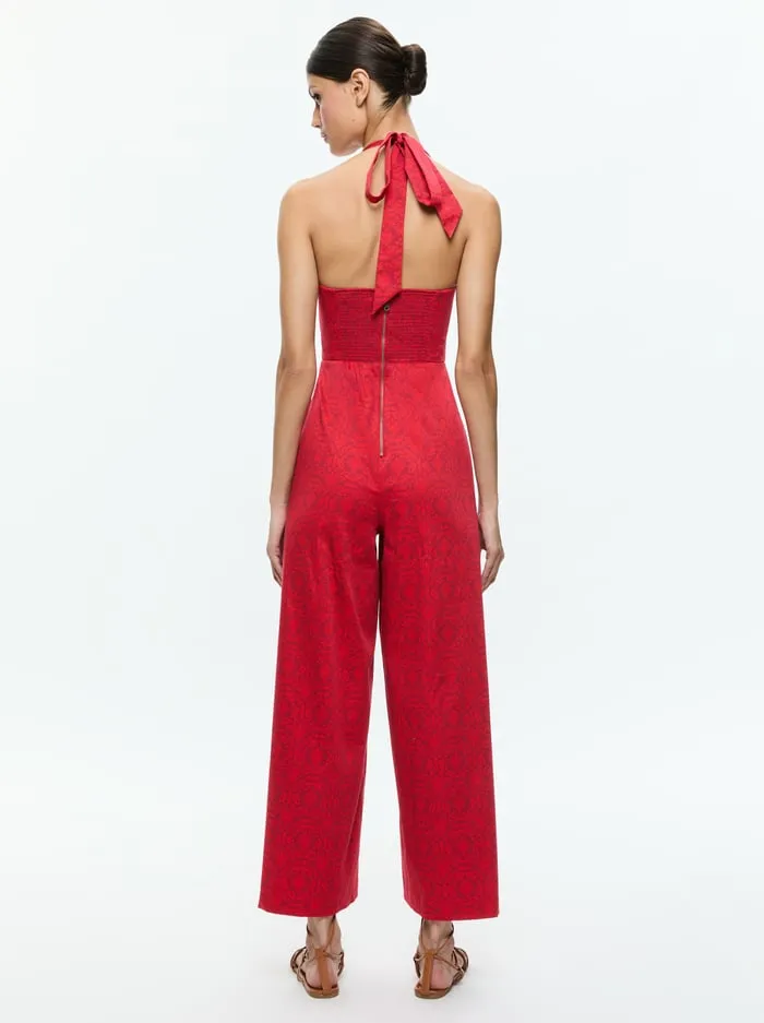 Jumpsuits Rompers Women Alice Olivia Aida Cropped Halter Jumpsuit Symmetry Red Apple