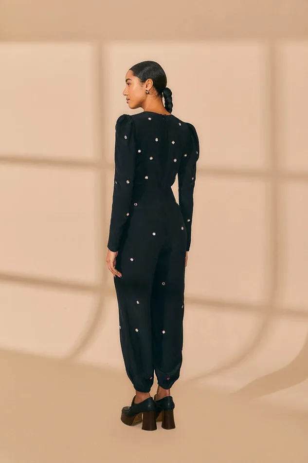 Jumpsuits Women FARM Rio Black Mirror Embroidered Jumpsuit