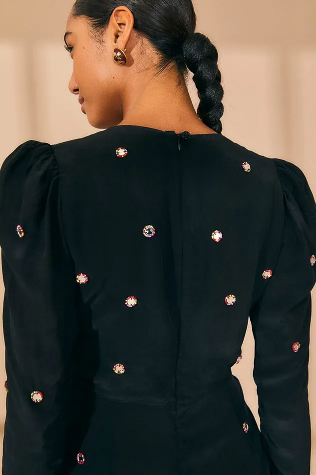 Jumpsuits Women FARM Rio Black Mirror Embroidered Jumpsuit