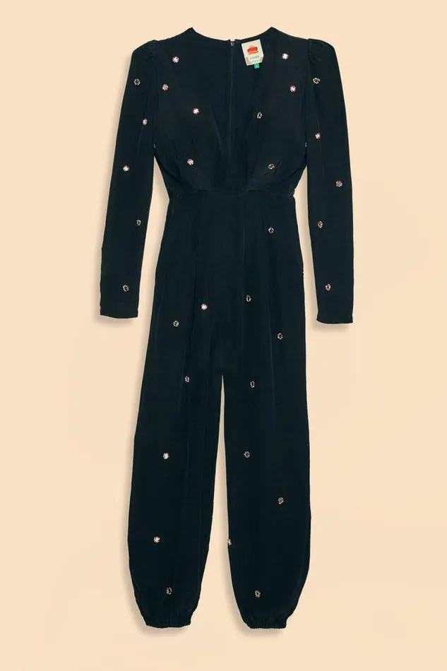 Jumpsuits Women FARM Rio Black Mirror Embroidered Jumpsuit
