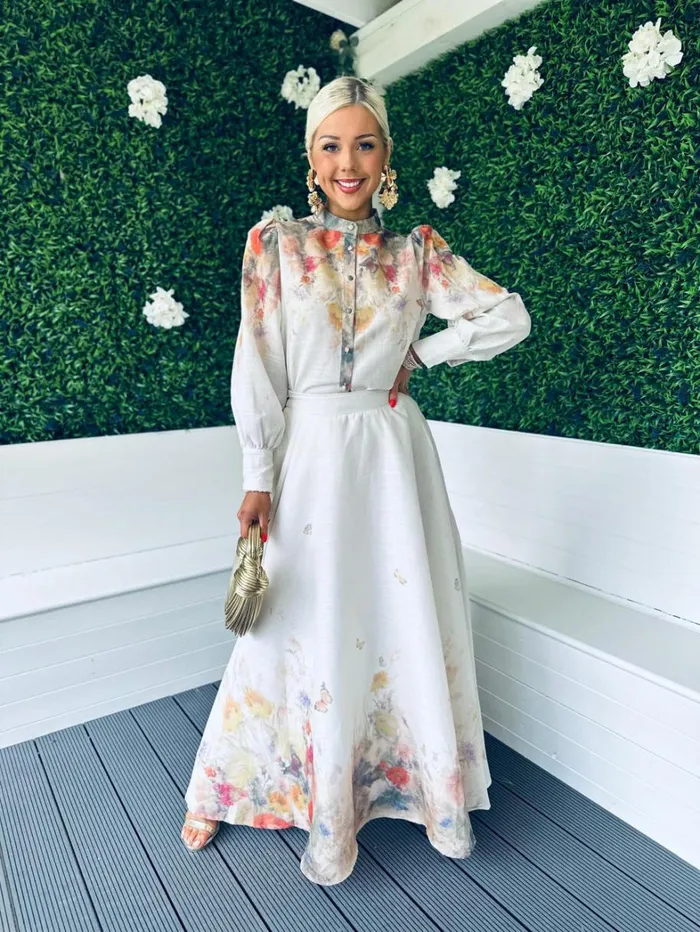 Karla Button Detail 2 Piece Set Floral Off White Womens Canella Lane Suits and Blazers