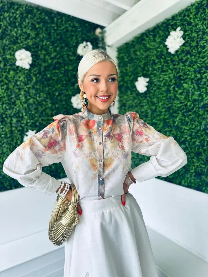 Karla Button Detail 2 Piece Set Floral Off White Womens Canella Lane Suits and Blazers