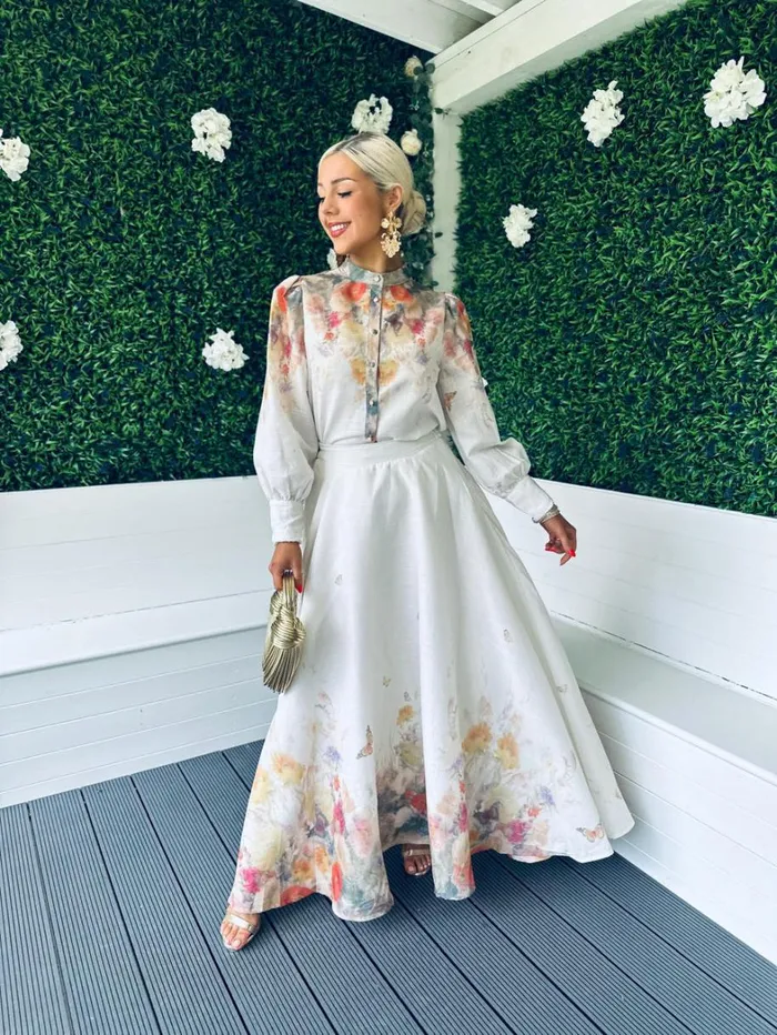 Karla Button Detail 2 Piece Set Floral Off White Womens Canella Lane Suits and Blazers