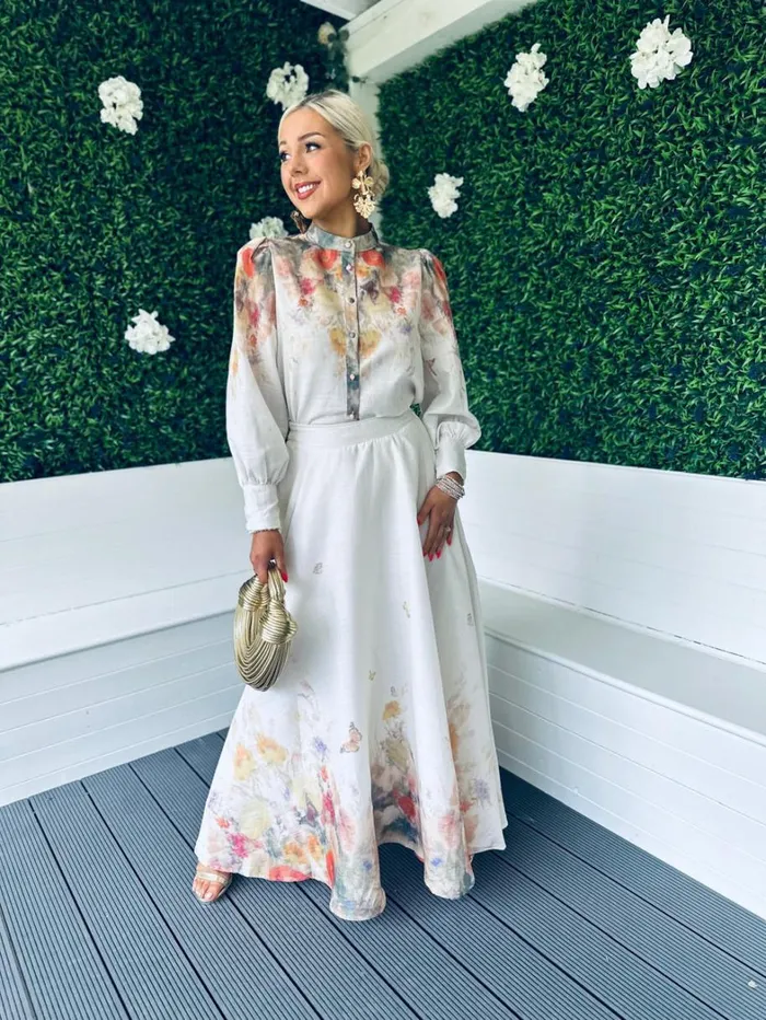 Karla Button Detail 2 Piece Set Floral Off White Womens Canella Lane Suits and Blazers