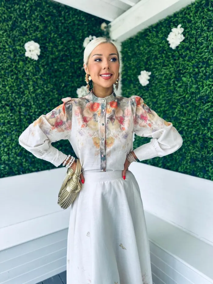 Karla Button Detail 2 Piece Set Floral Off White Womens Canella Lane Suits and Blazers