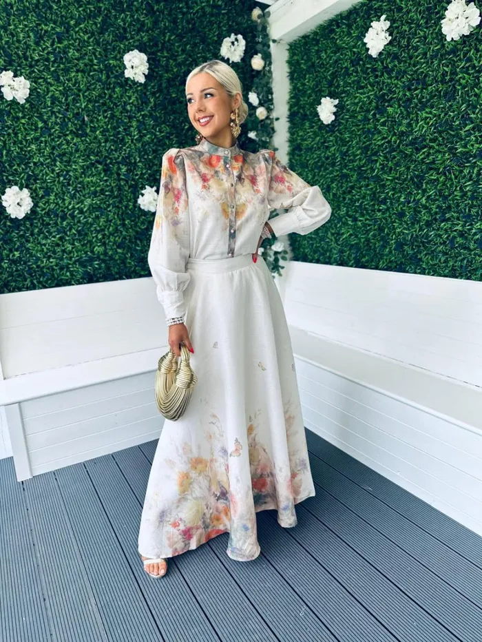 Karla Button Detail 2 Piece Set Floral Off White Womens Canella Lane Suits and Blazers