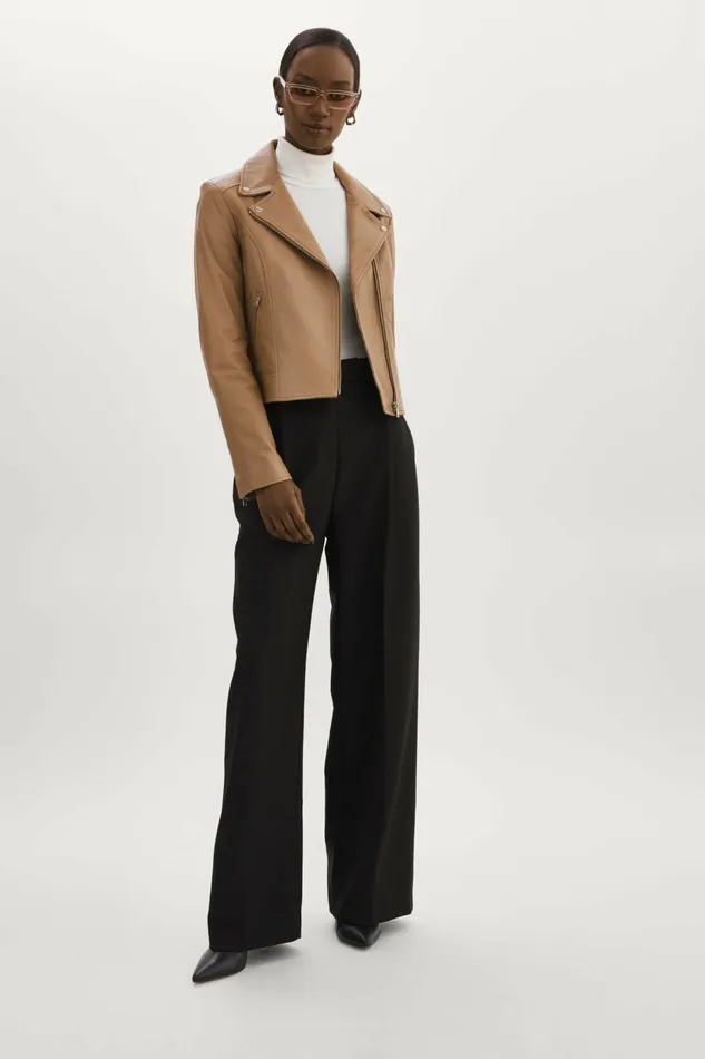 Kelsey Leather Biker Jacket Mocha Women Lamarque LEATHER JACKETS