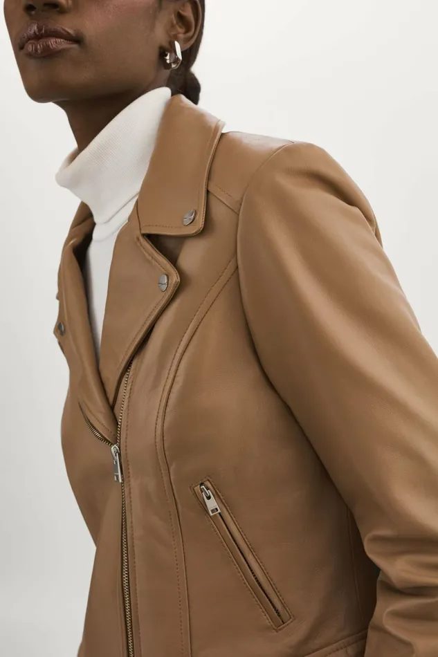 Kelsey Leather Biker Jacket Mocha Women Lamarque LEATHER JACKETS