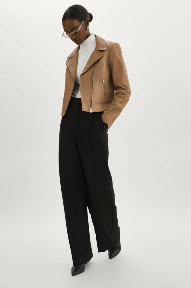 Kelsey Leather Biker Jacket Mocha Women Lamarque LEATHER JACKETS