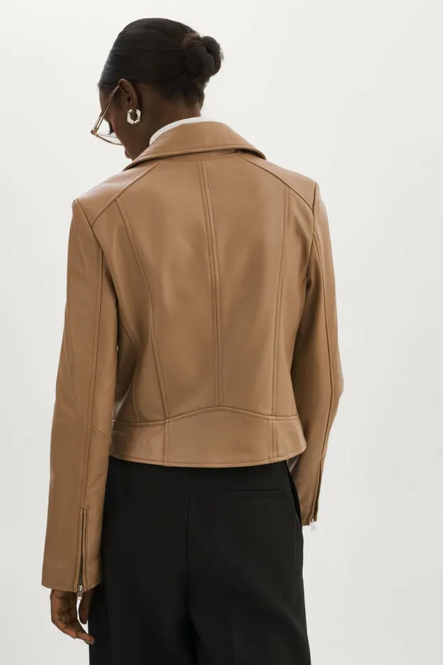 Kelsey Leather Biker Jacket Mocha Women Lamarque LEATHER JACKETS