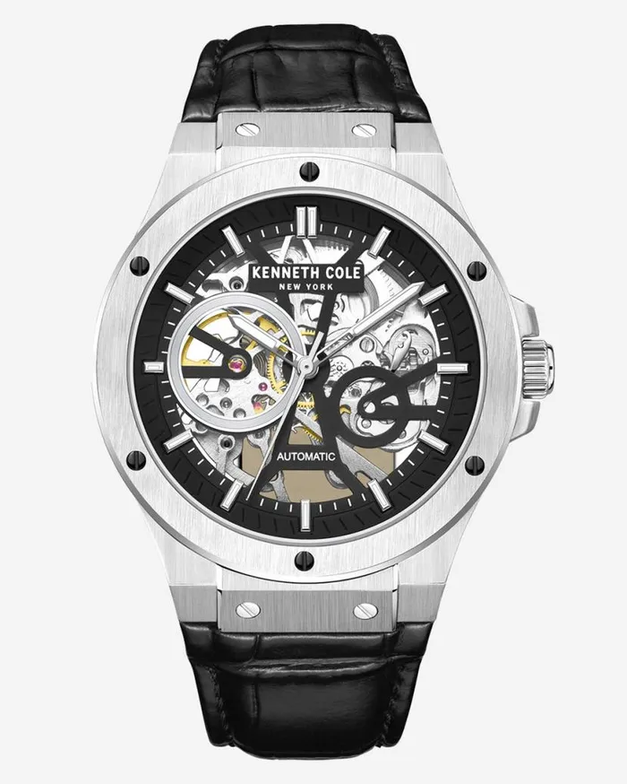 Kenneth Cole New York Automatic Stainless Steel Watch With Black Leather Strap Black Men Kenneth Cole Watches Kenneth Cole New York Automatic Stainless Steel Watch With Black Leather Strap Black Men Kenneth Cole Watches
