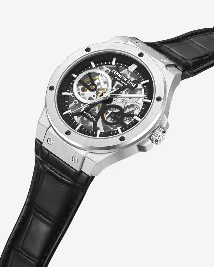 Kenneth Cole New York Automatic Stainless Steel Watch With Black Leather Strap Black Men Kenneth Cole Watches Kenneth Cole New York Automatic Stainless Steel Watch With Black Leather Strap Black Men Kenneth Cole Watches