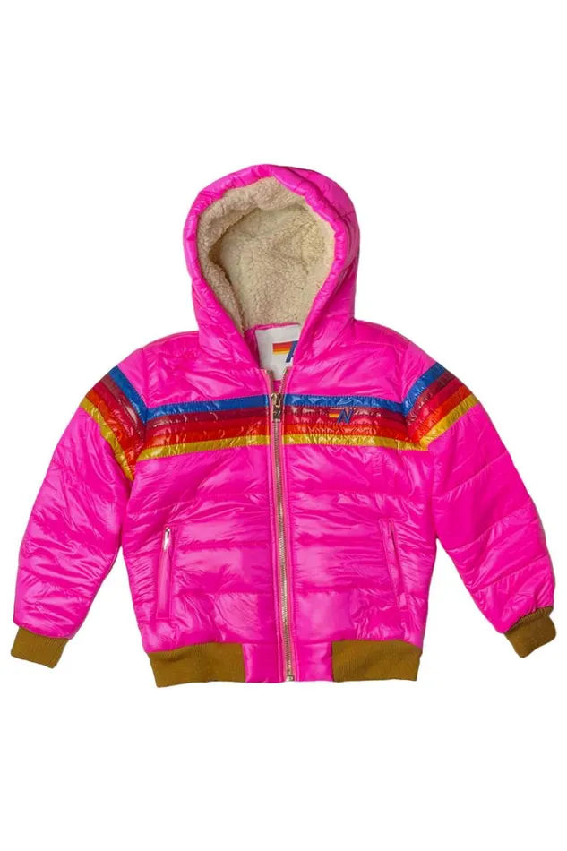 KIDS 5 STRIPE TREKKER JACKET 8211 GLOSSY NEON PINK Kids Aviator Nation Kid039s Outerwear KIDS 5 STRIPE TREKKER JACKET 8211 GLOSSY NEON PINK Kids Aviator Nation Kid039s Outerwear