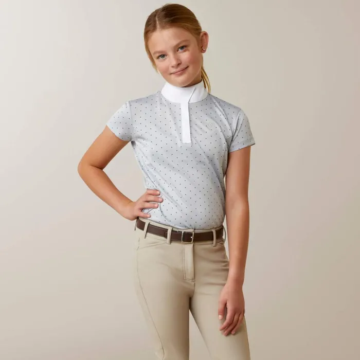 Kids Aptos Show Shirt Pearl Grey Dot Ariat English Riding Clothing