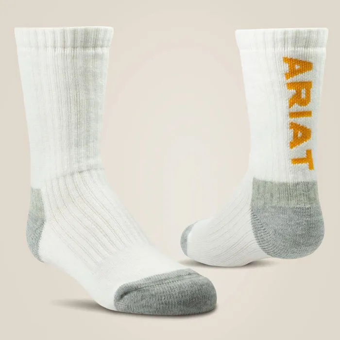 Kids Cotton Crew Sock 2 Pair Pack White Ariat Socks