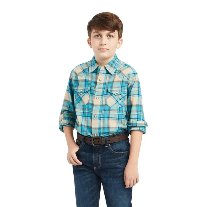 Kids Handley Retro Fit Shirt Sylvan Teal Ariat Button Down Shirts