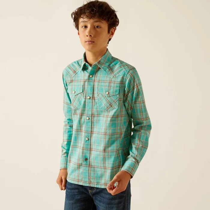 Kids Hudsyn Retro Fit Shirt Blue Turquoise Ariat Button Down Shirts