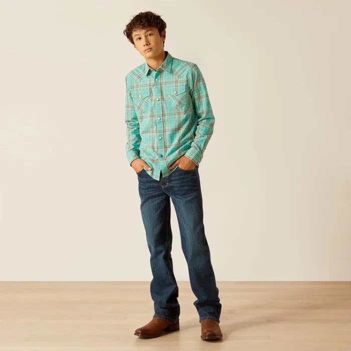 Kids Hudsyn Retro Fit Shirt Blue Turquoise Ariat Button Down Shirts Kids Hudsyn Retro Fit Shirt Blue Turquoise Ariat Button Down Shirts