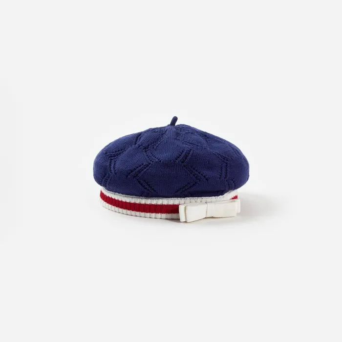 Kids Navy Textured Knit Beret Self Portrait